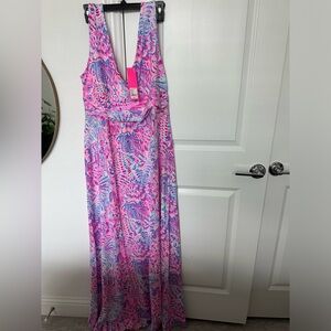 NWT Size L Lilly Pulitzer Sloan Maxi Dress Razberry Sea You Soon. FREE SHIPPING